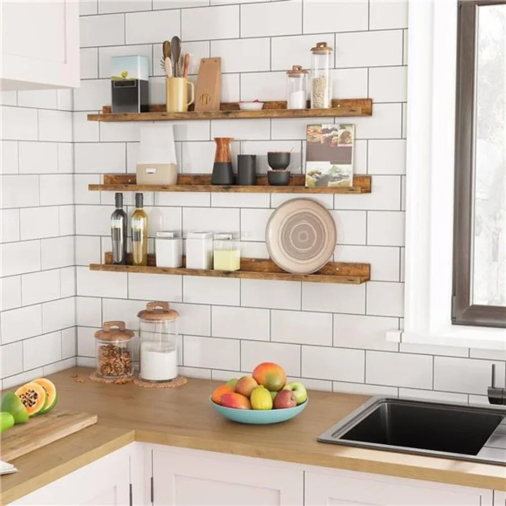 Floating Shelves, Wall Shelf Set of 3,35.4 Inches Hanging Shelf with Raised Edge